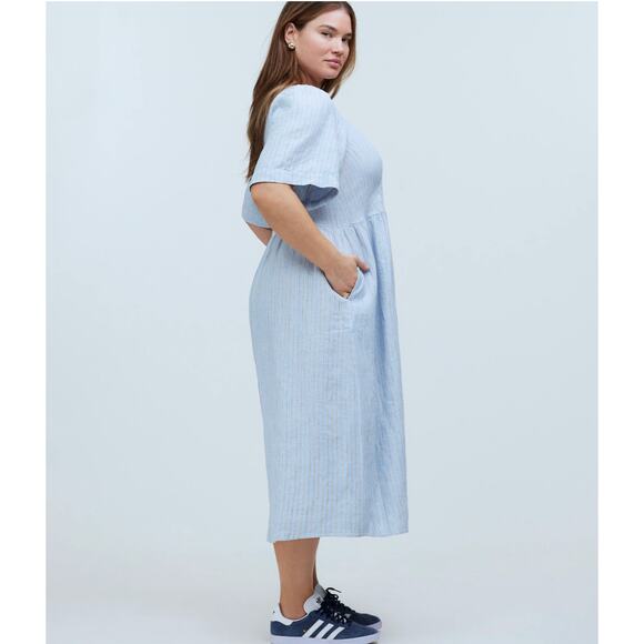 Madewell Cassie Button-Front Midi Dress in Linen - powder blue 2X Flowy Roomy - Picture 9 of 9